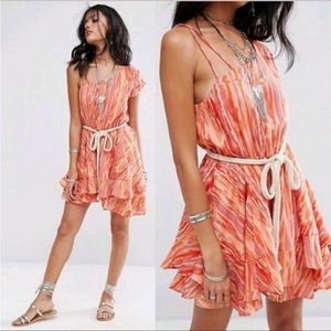 Free People Orange Asymmetrical Shoulder Rope Belt Dress